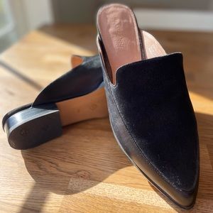 Halogen Mules: (Sz 7.5) black suede and leather Corbin loafers